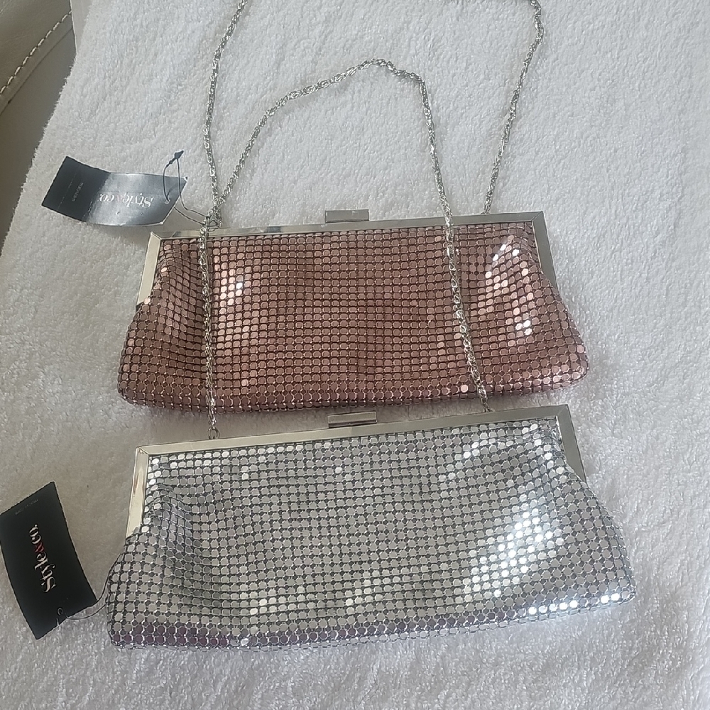 Style & Co. Rose Pink and Silver Sequin Mesh Clutch Duo